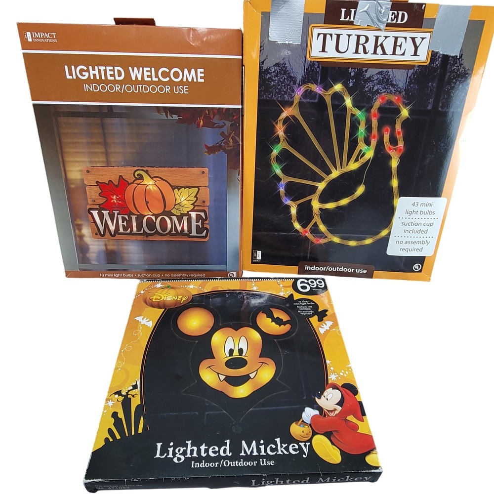 Halloween Disney Lighted Window Vampire Mickey Thanksgiving Turkey Welcome Fall